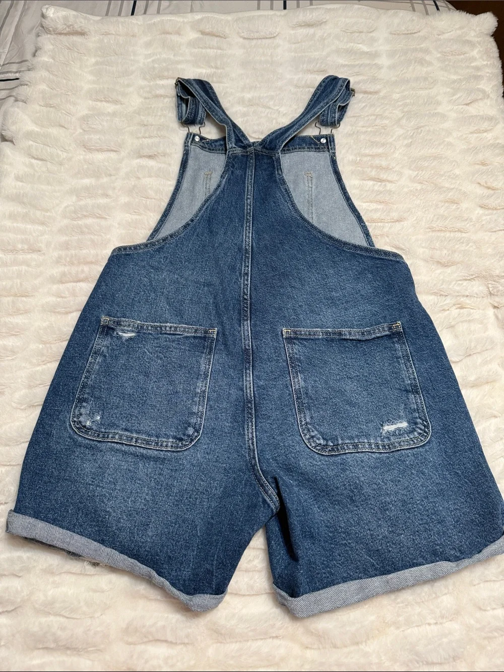 Arizona Jean Company Blue Distressed Denim Short Overalls